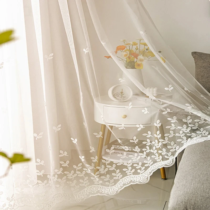 French Pastoral Flower Mesh Lace Embroidery Sheer Tulle Bedroom Curtains For Living Room Balcony Bay Window Volile Fabric Drapes