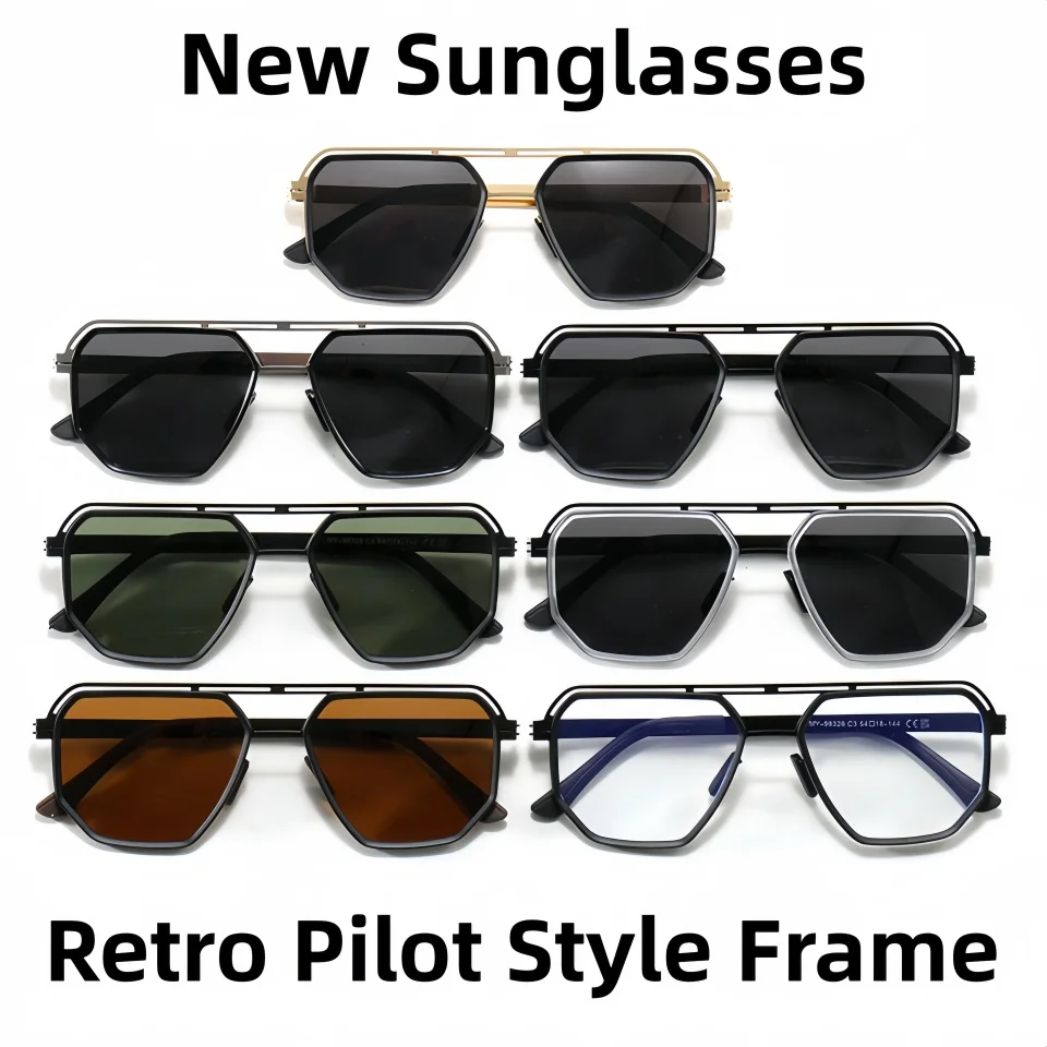 New Retro Pilot Style Frame Men's Outdoor Driving Fishing UV Resistant Sunglasses Women Daily Reading Decoration Optical Glasses