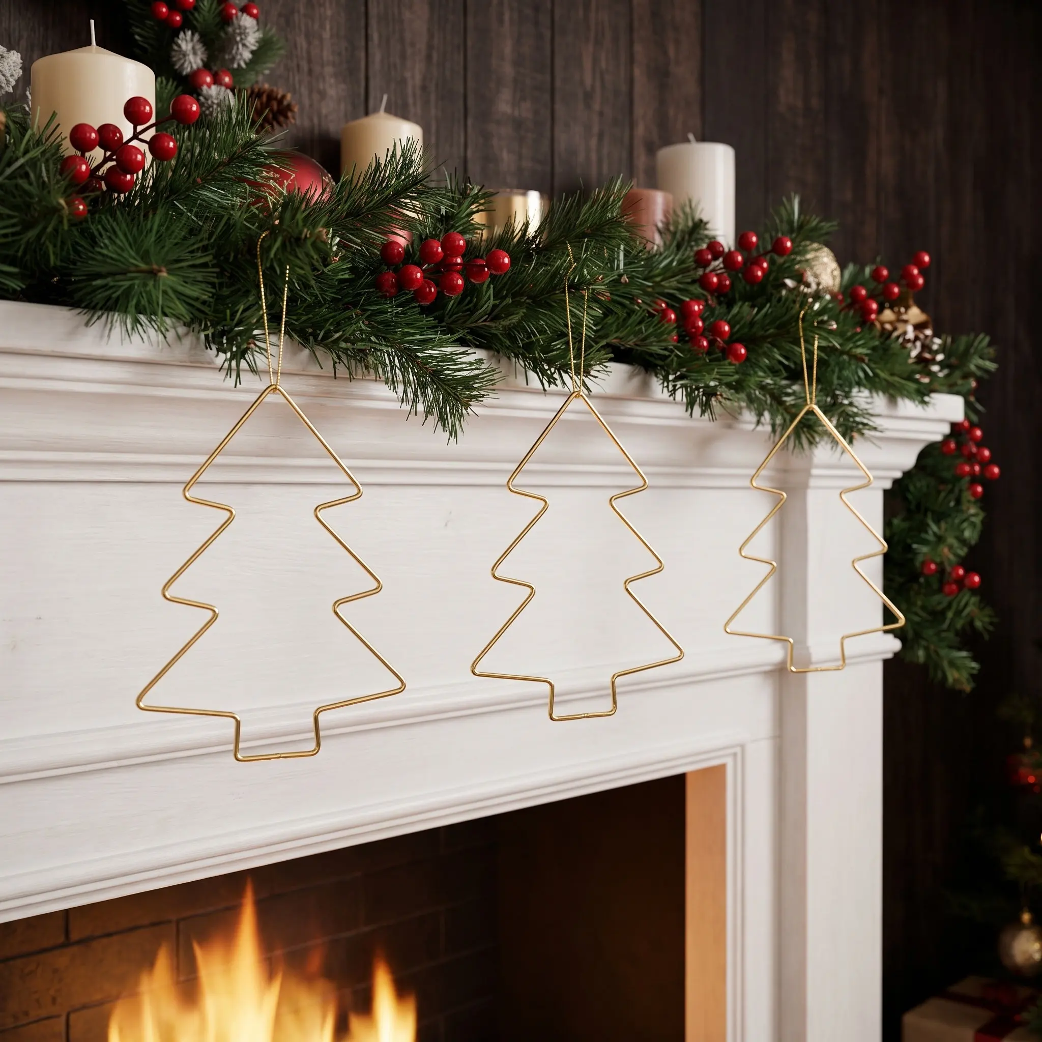 4Pcs Christmas Tree Wire Wreath Frame Gold Metal Tree Shape Iron Craft Base DIY Holiday Wall Hanging Wire Wreath Frame