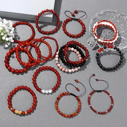 Natural Red Carnelian Stone Bracelets Agates Raw Stone Beaded Round Beaded Stretch Bracelets Bangles Jewelry Men Women Gifts