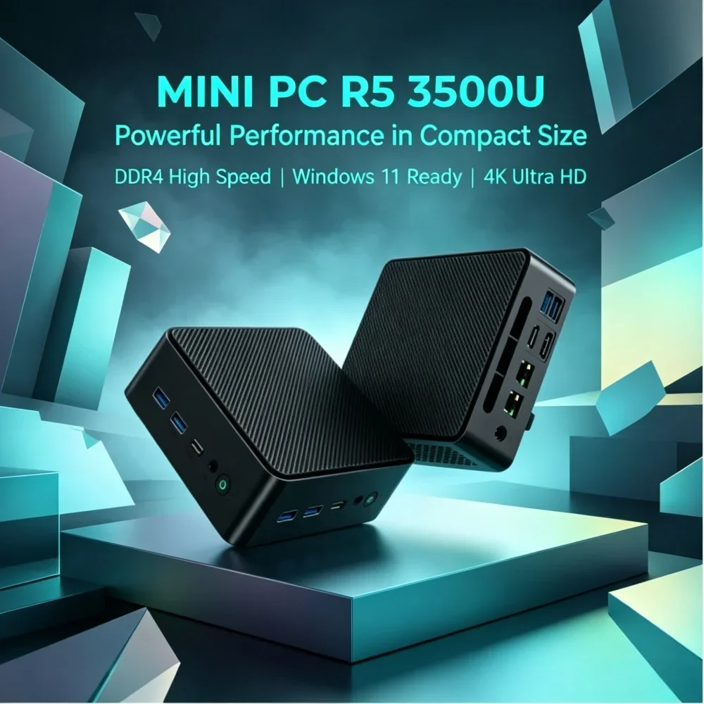 Office Dedicated Mini PC Win11, Hot Portable AMD Ryzen 5 3500U Small Desktop 32GB DDR4 2TB M.2 SSD 4K HDMI DP Silent