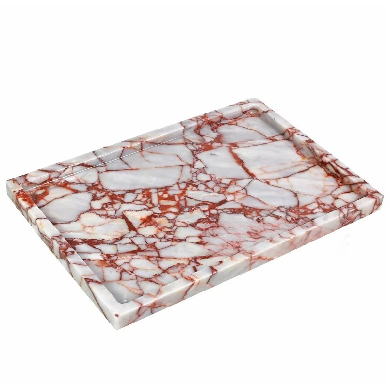 

Natural Rectangle Karakata Red Marble Tray Decoration Food Fruit Jewelry Display Tray Christmas Home Decoration