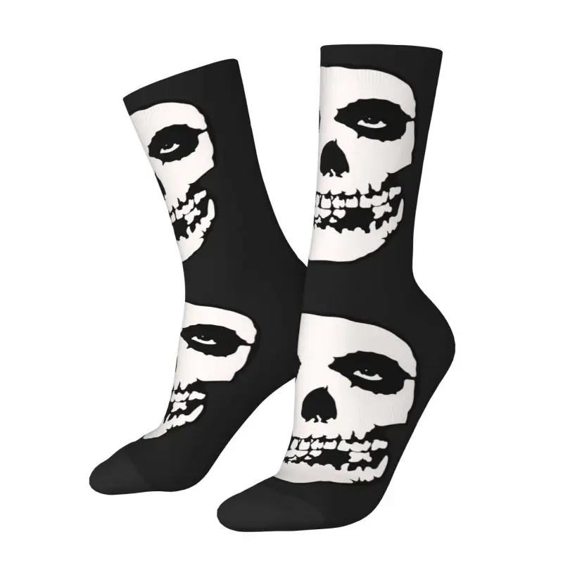 Custom Rock Punk Band Misfits Skull Face Men Women Crew Socks Unisex Fun 3D Printing Heavy Metal Dress Socks