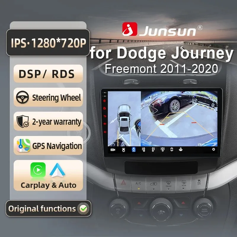 Image of Junsun für Fiat Freemont 2012-2020 9 Zoll 4GB 64GB Android 13 Autoradio GPS Navigation Carplay DSP Bluetooth FM Lenkradbedienung Unterstützung USB AUX Eingang Rückfahrkamera Bereit 1080P Video Split