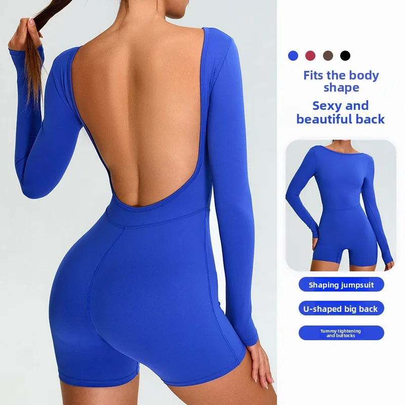 

New Long Sleeved Jumpsuit for Women, Sexy, Beautiful Back, Slim Fit, Sports and Tight Fitting Jumpsuit, Running and Fitness Suit