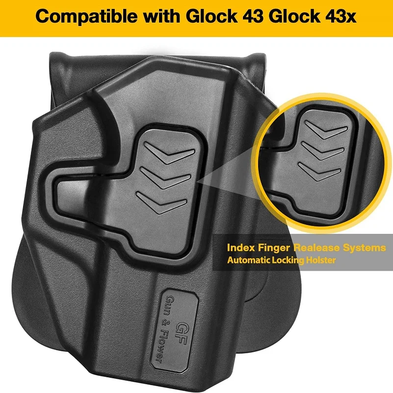 Polymer Holster With Level II Retention,Tactical Fast Draw Gun Bags,Fits Glock 43,43x,Not Fit G43X MOS,OWB Index,Finger Release