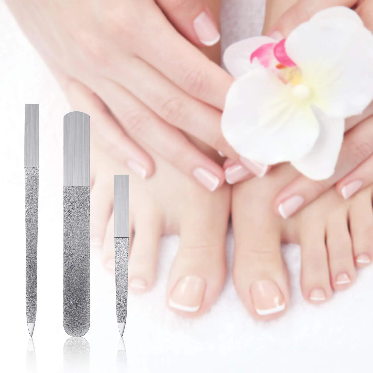 Lima de uñas de diamante de acero inoxidable de doble cara, pulidor de zafiro de Metal, limas de manicura, tableros de esmeril Natural para salón de