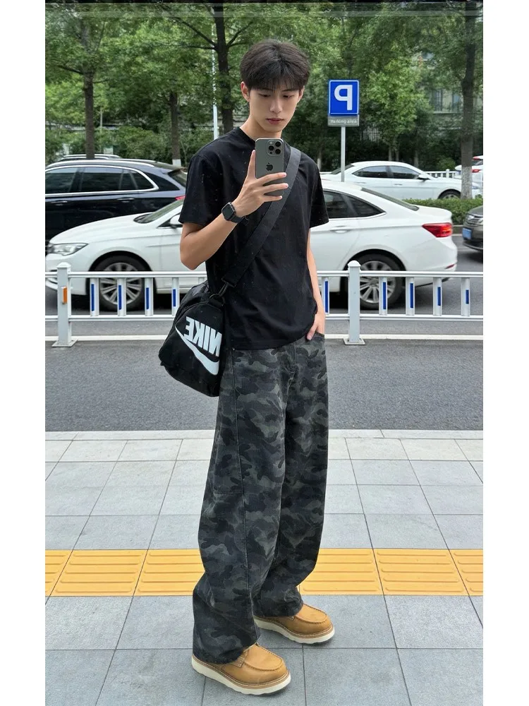 

American Retro Camouflage Pants Men's Summer Haome High-End Slimming Workwear Jeans Trendy Brand Flared Denim Pants