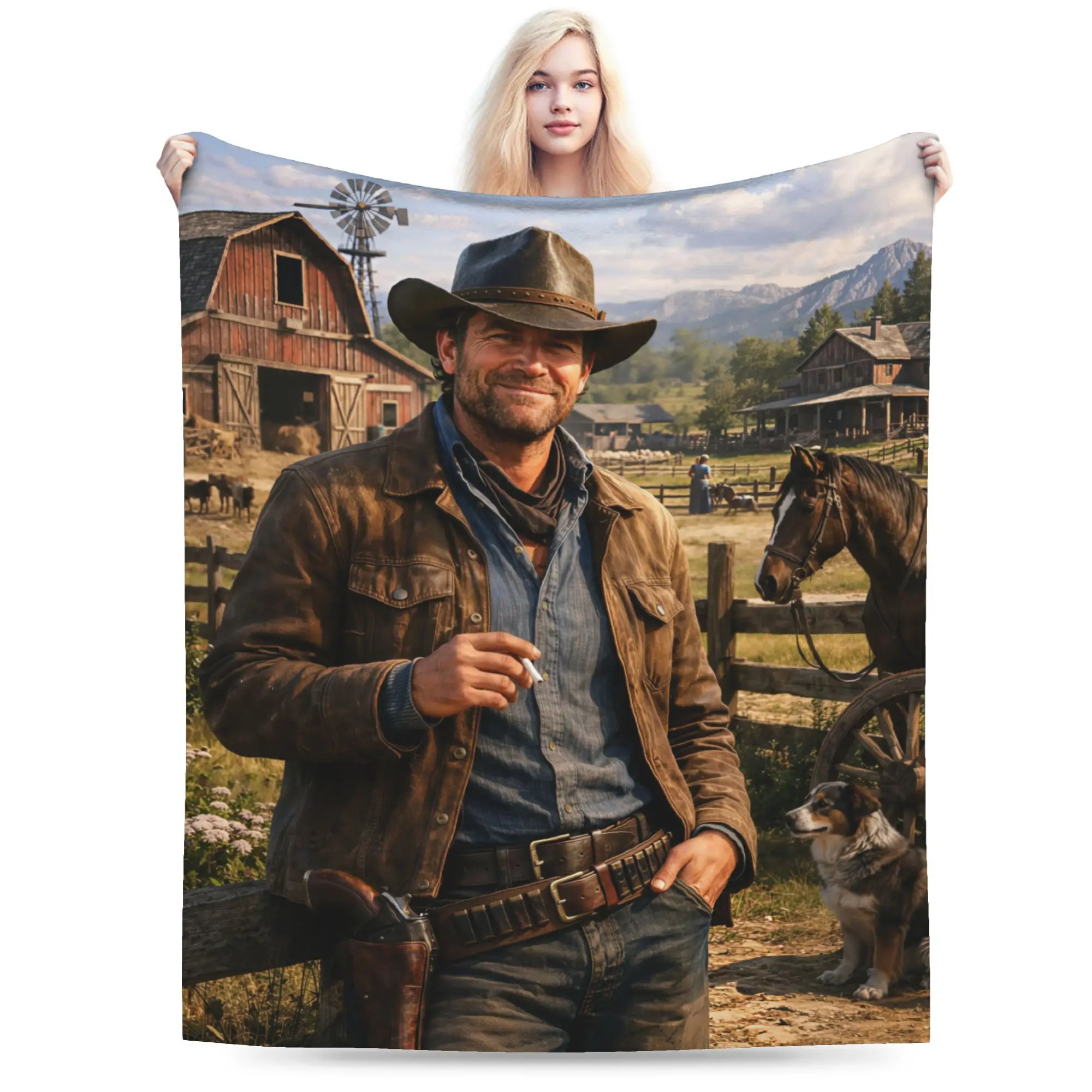 Custom 3D Printed Arthur Morgan Blankets Breathable Soft Flannel Winter Farm Ranch Throw Blanket for Couch Outdoor Bedding