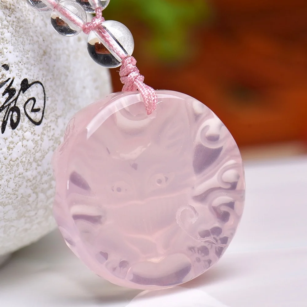 28*10mm Natural Rose Quartz Nine-tailed Fox Crystal Quartz Pendant Polished Reiki Healing Crystal Jewelry Gift Rock Decoration