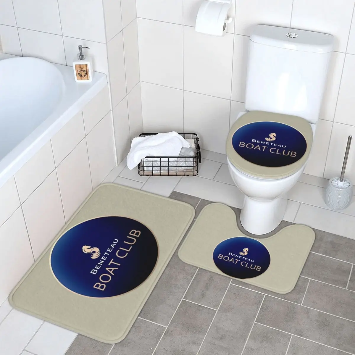 

Beneteau Boat Club, 3 шт., коврик для ванной, набор для ванной комнаты, крышка для унитаза, домашний декор, нескользящий ковер, напольный коврик