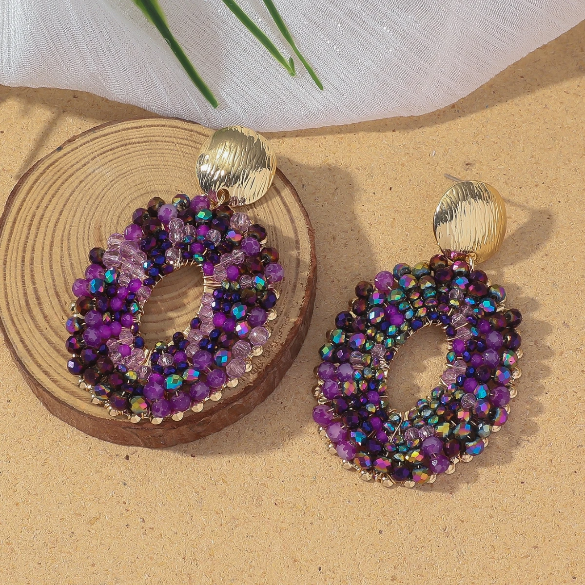 Bohemian Vintage Oval Kristall Perlen Tropfen Ohrringe für Frauen Handgemachte Mehrfarbige Große Aussage Ohrring Sommer Party Schmuck Geschenk