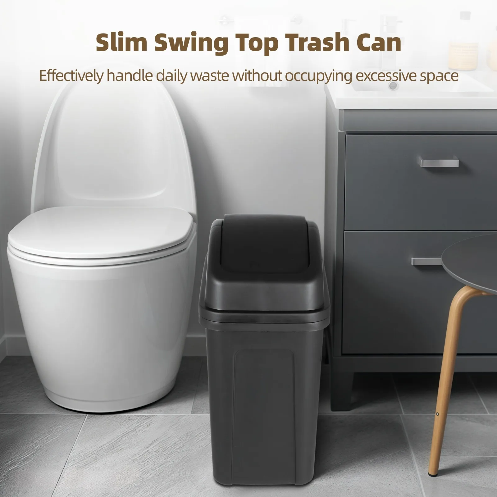 3Pcs Plastic Trash Cans 4.5 Gallons Garbage Cans Slim Swing Top Trash Cans Lidded Garbage Cans Plastic Trash Cans For Kitchen