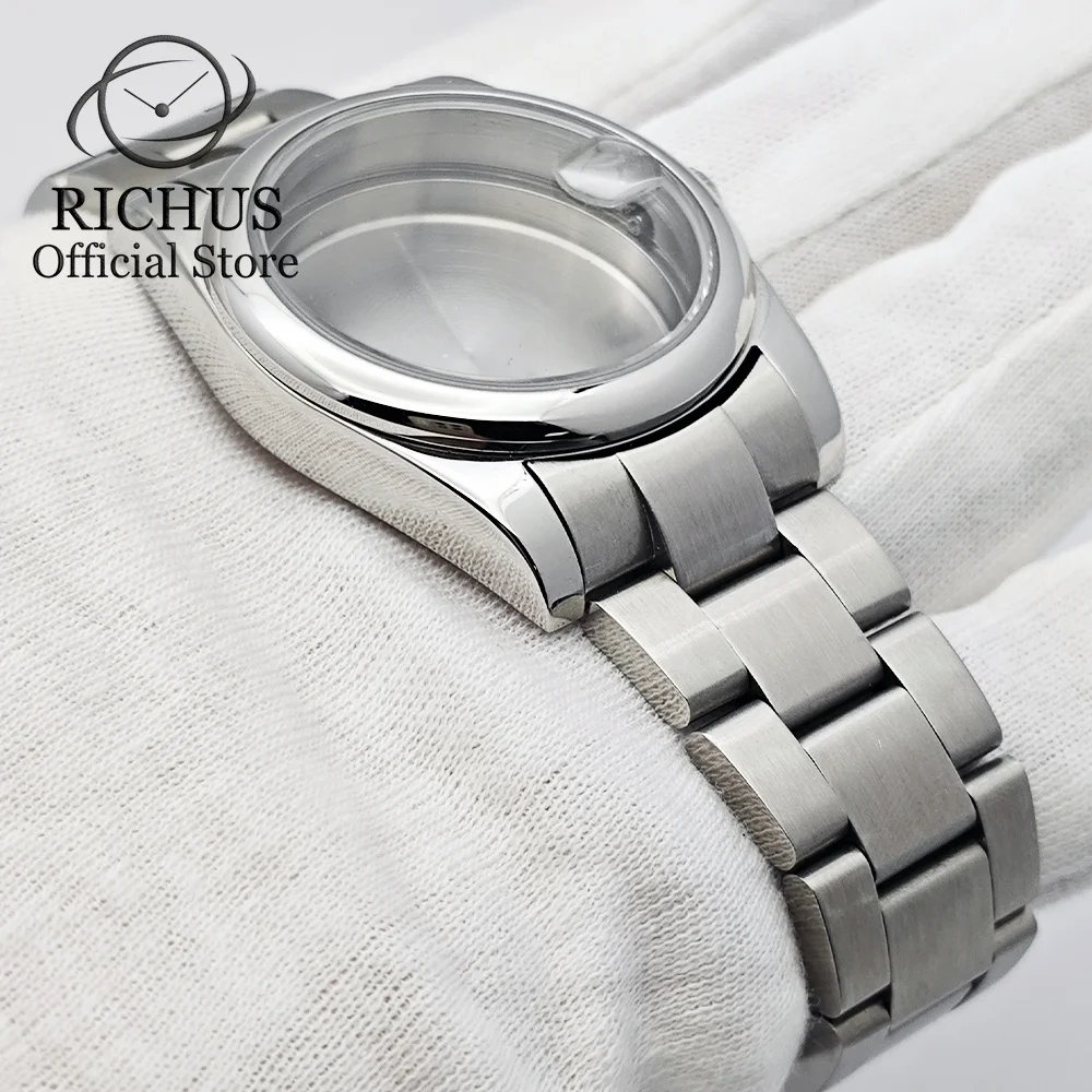 RICHUS PolishedCase 36mm/39mm Silver Sapphire Crystal Watch Case Stainless Steel Fit NH35 NH36 ETA2824 2836 Miyota82-DG Movement