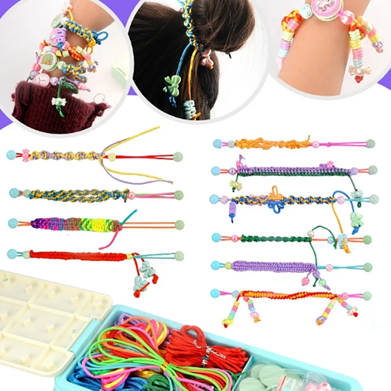 1 conjunto de presente da menina diy pulseira fazendo kit para menina jóias tear trança pulseira artesanato brinquedo artesanal conjunto completo cordas coloridas