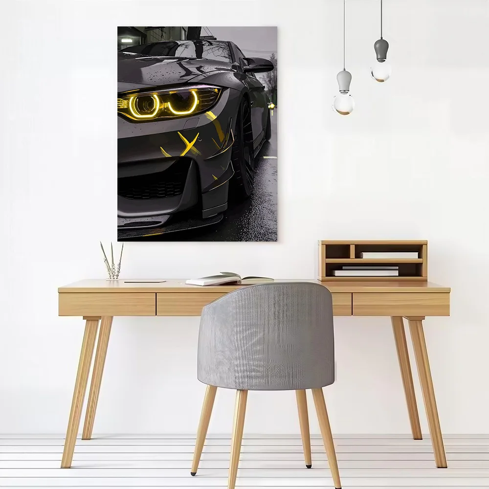Aggressive Sports Car With Yellow Accents Canvas Poster Wall Art Customizable High Quality Printed Picture for Home Decor Items