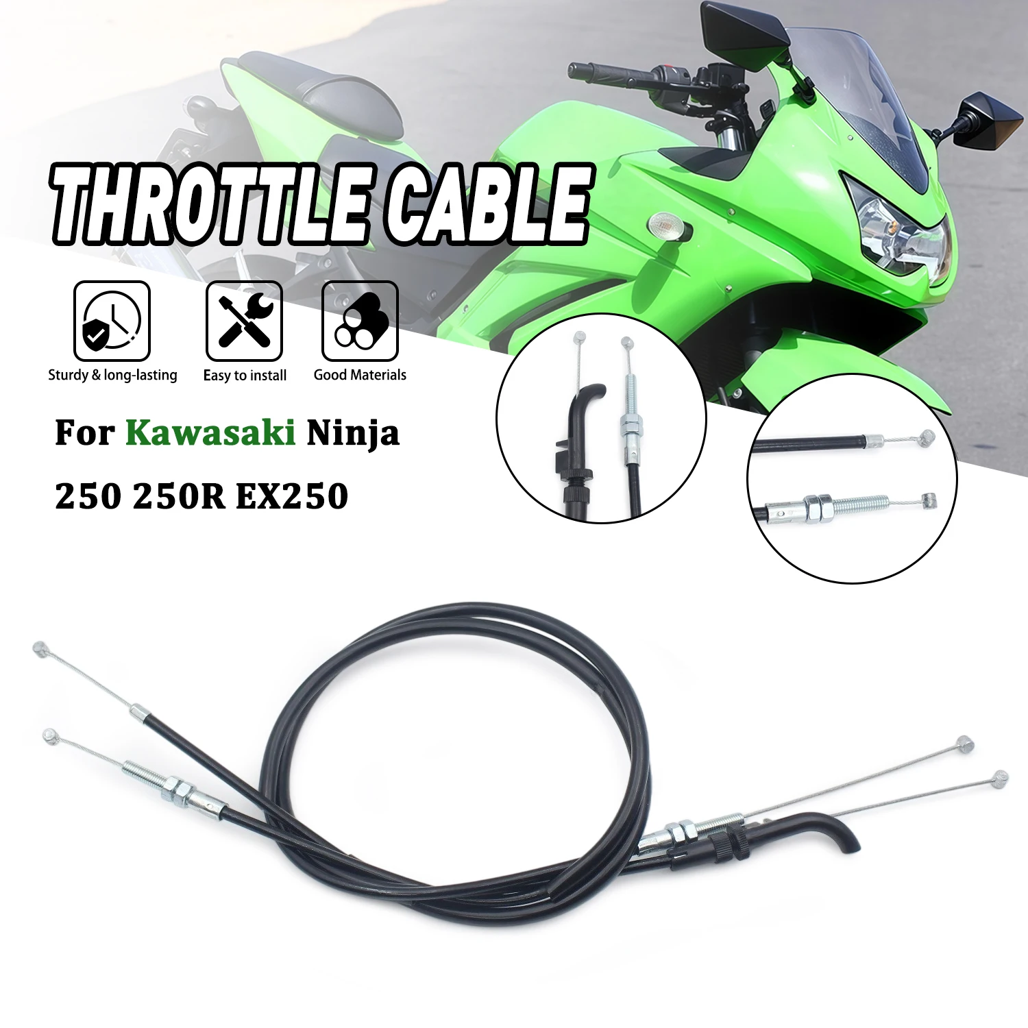 Throttle Control Wire Line Replacement For Kawasaki Ninja 250R EX250 2008-2017 Motorcycle Push Pull Throttle Cable 2009 2010