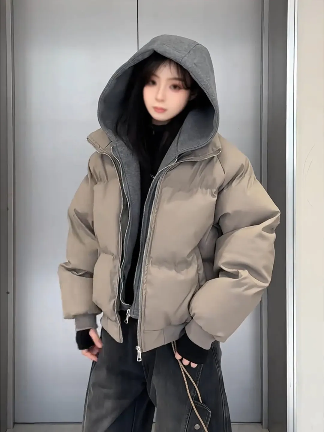 

American Sle Thiened Warmth Men's PU Leather Jaet Cotton Coat Winter Thi Warm ort Wide Boxy ape Hooded Jaet