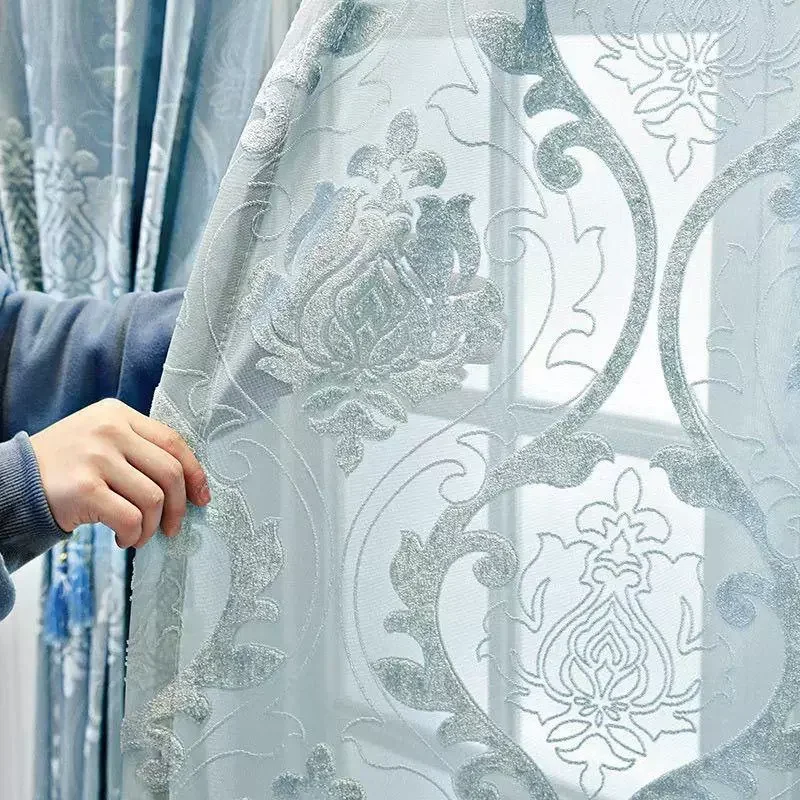 Custom Size European Embroidery White Tulle Window Luxury Sheer Blinds Curtains for Living Dining Room Bedroom Blackout 창문커텐