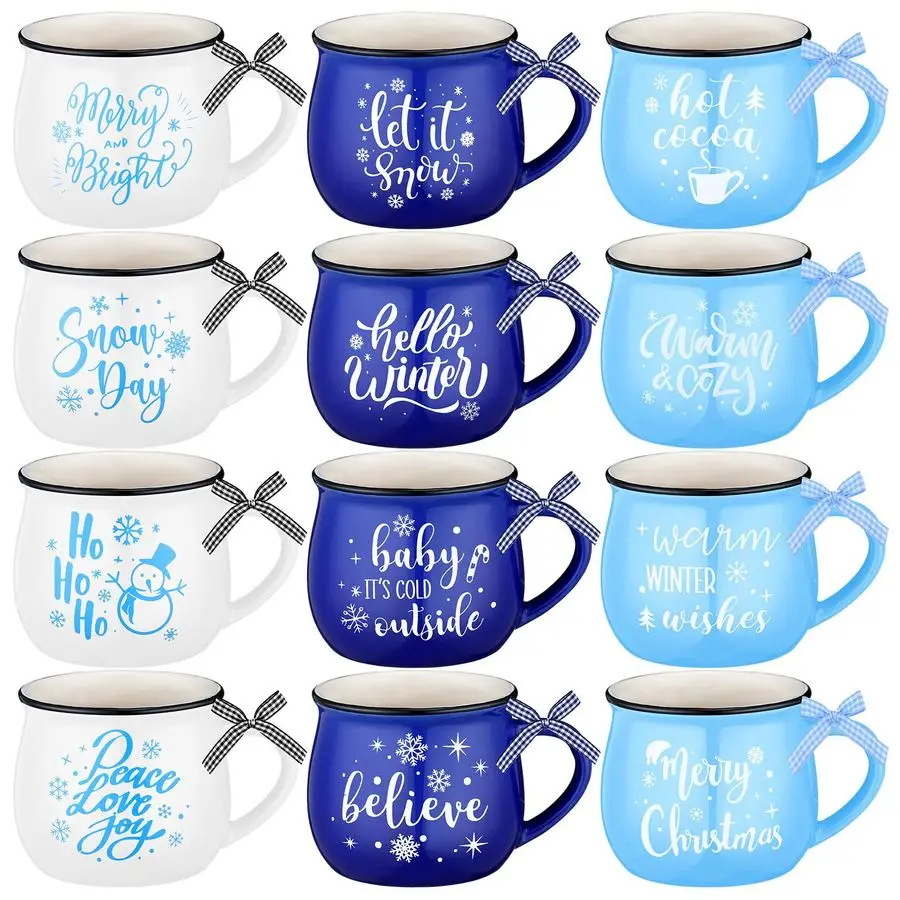 

Pcs Winter Christmas Coffee Mugs 12 oz Snowflake Ceramic Cups Snowman Tumbler Hot Cocoa Mugs Gift Set with Ribbons for Holiday T