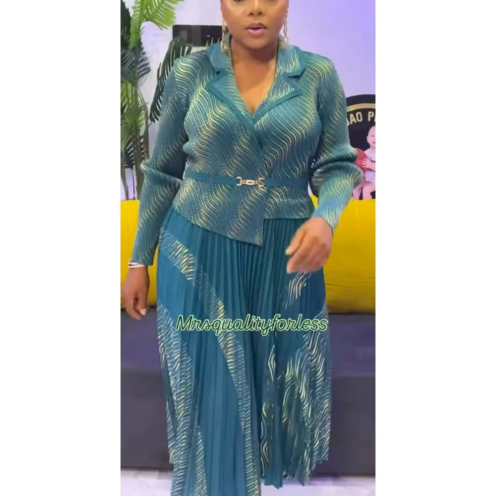 

Miyake Wholesale New Bronzing Pleated Lapel Dress Fashion Temperament Loose Medium and Long Women's Dress