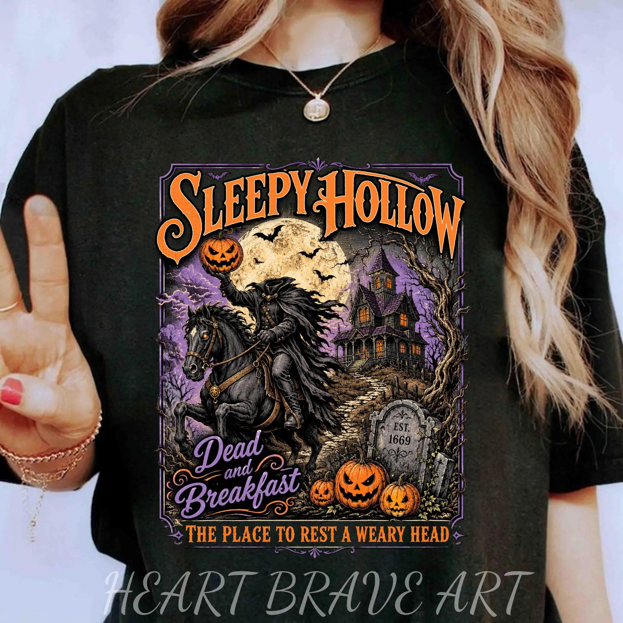 Sleepy Hollow Halloween Tee, Gothic Pumpkin Graveyard Shirt, Horror Headless Horseman T-Shirt, Spooky Ichabod Crane
