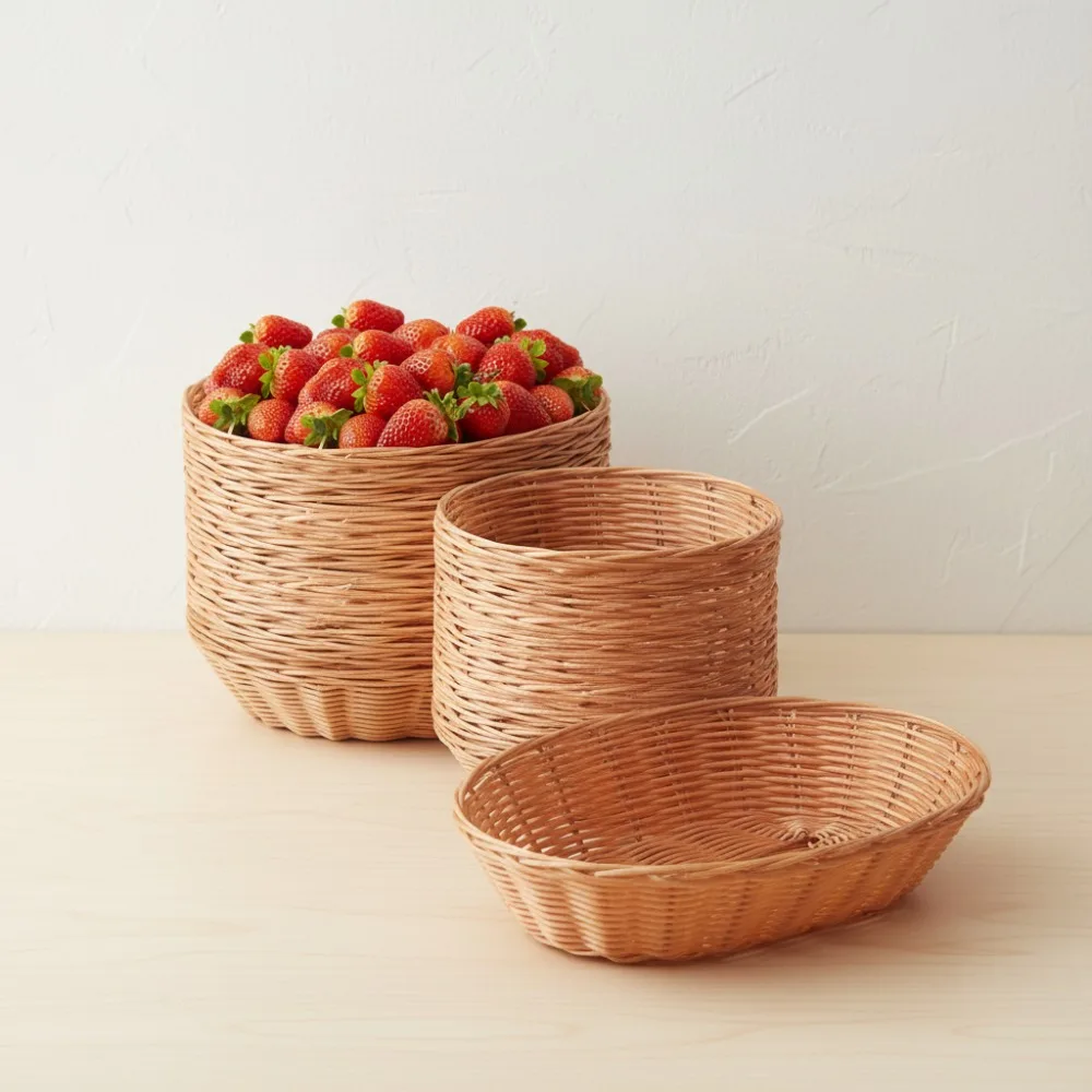 

24 Pack Plastic Oval Baskets for Kitchen Storage, Fruit Bread Display, Home Decor Organizer