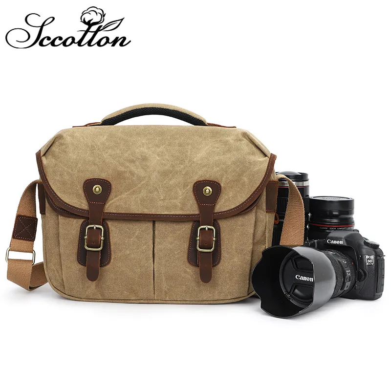 

Canvas DSLR camera bag, single-shoulder photography, digital lens storage, multi-pocket large capacity crossbody bag