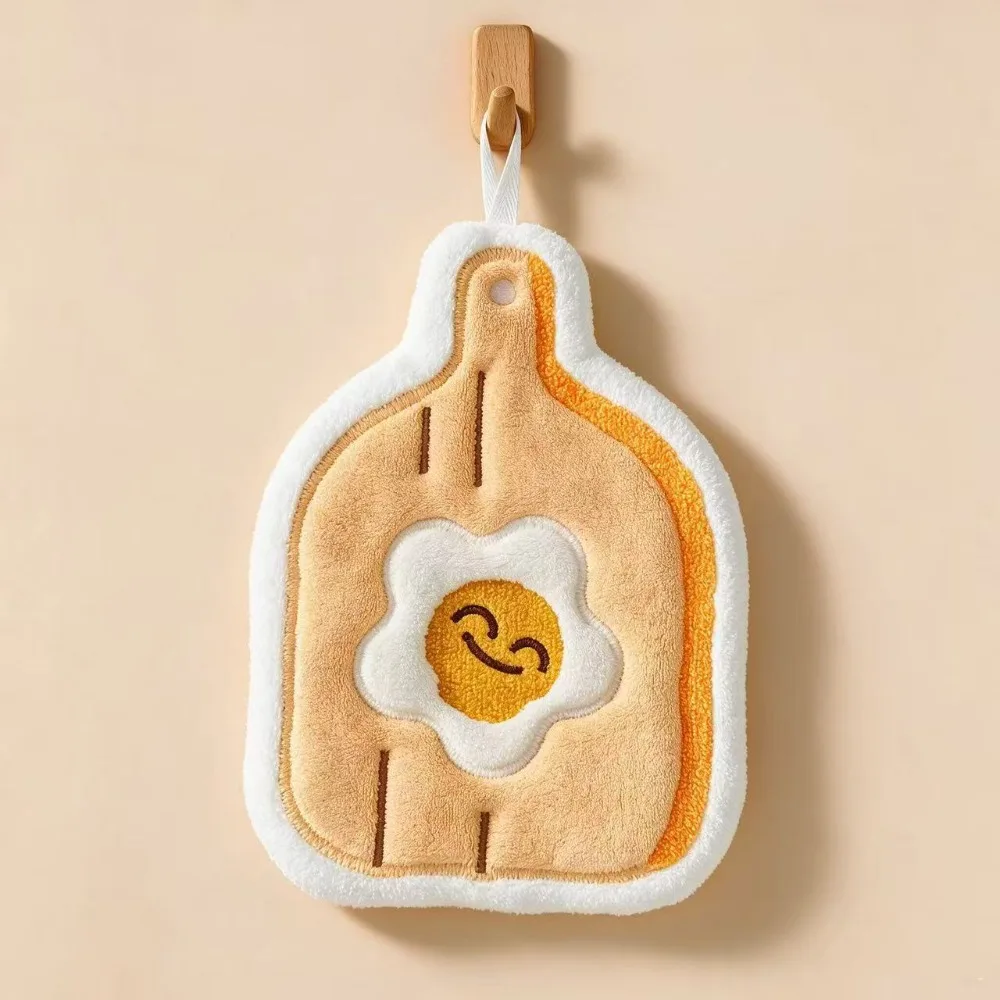Funny Hanging Hand Towel Cartoon Pot Pan Sugar Jar Design Soft Coral‑Fleece Absorbent Washcloth for Kitchen Household Child Gift