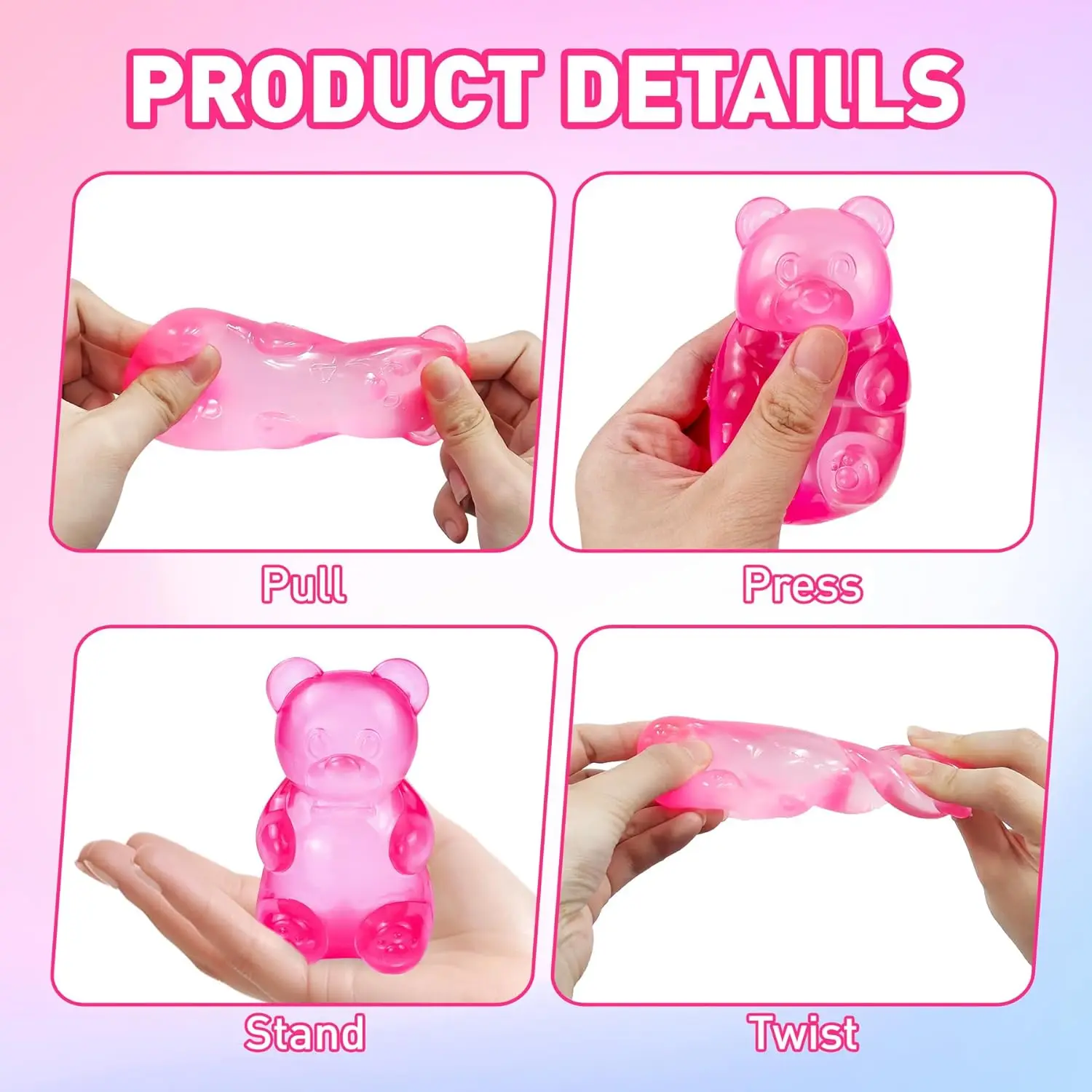 Slow Rebound Mini Bear Maltose Squishy Stress Ball Smooth Pinch Fidget Sensory Toy Anti-Stress Anxiety Relief Decompression Tool