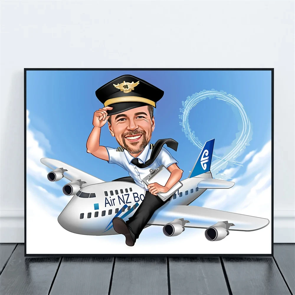 

Customized Personalized Airplane Portrait Poster Cartoon Portrait Design Professional Custom Printing Room Decoration Pictures