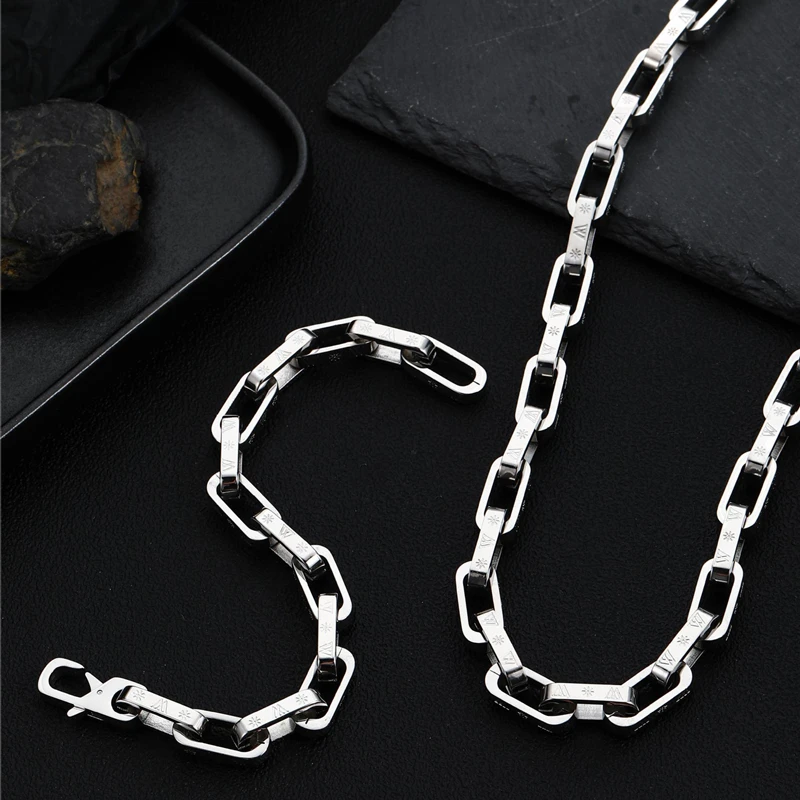 Stainless Steel Engraving Link Chain Bracelet Men and Women Friendship Combination Gift Metal Solid Hardened Bracelet Jewelry