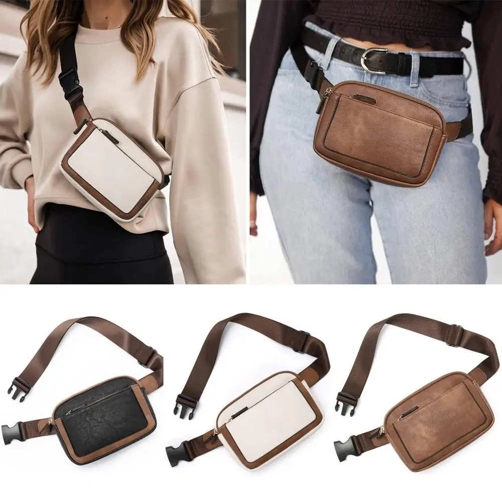 Fivela ajustável Fanny Pack para mulheres, bolsa de peito, alta capacidade, fecho de zíper, bolsa mensageiro, couro falso, pacote de cinto