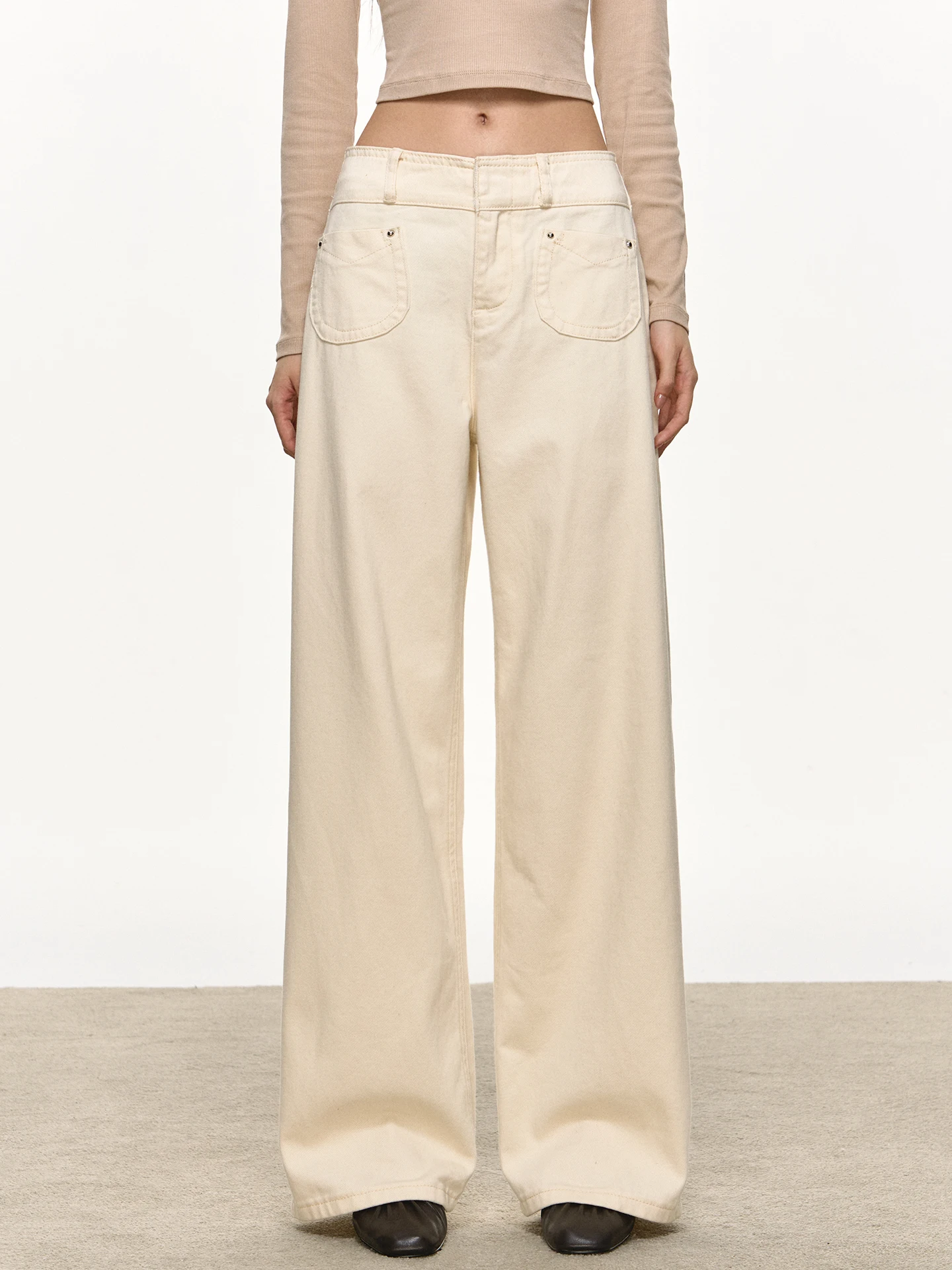 

Anna Aneae женские прямые джинсы с низкой талией, повседневные свободные широкие брюки цвета хаки, весенне-осенний сезон, дизайн Sense