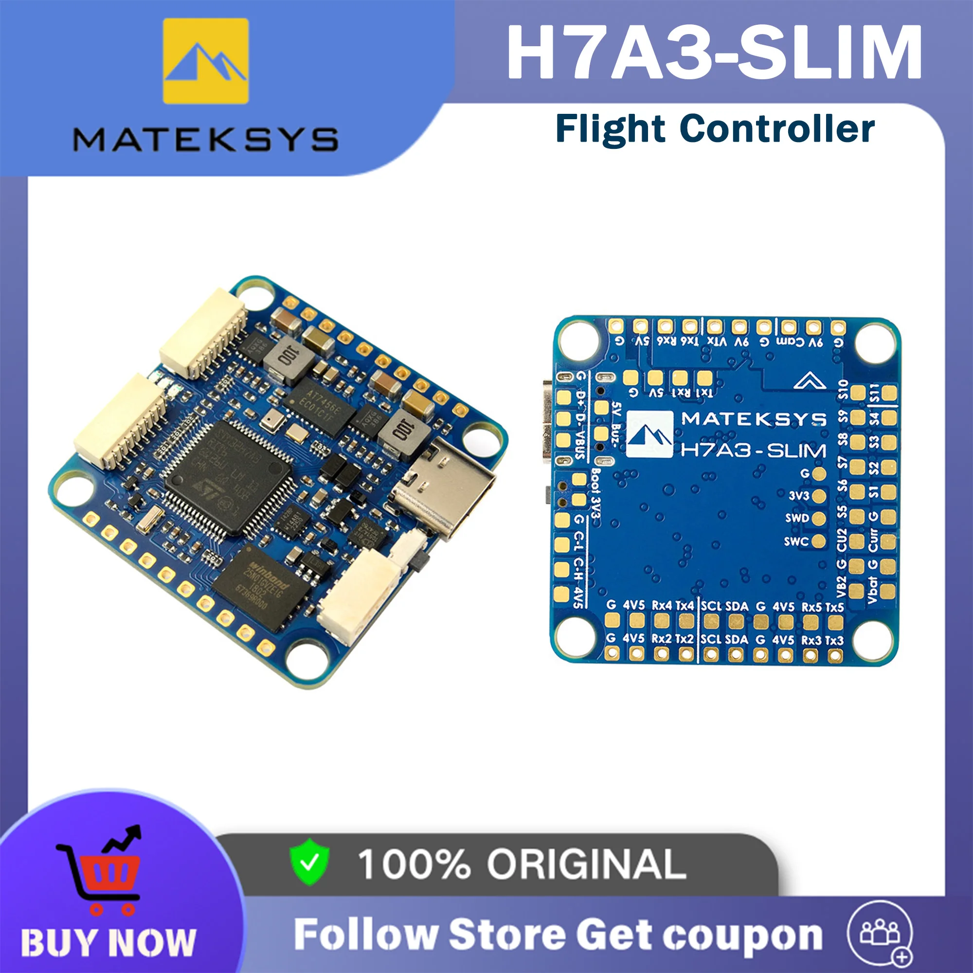 

Matek MATEKSYS H7A3-SLIM STM32H7A3RIT6 Контроллер полета Встроенный ICM42688P 2 ~ 8S LiPo для RC FPV Racing Drone Long Rang
