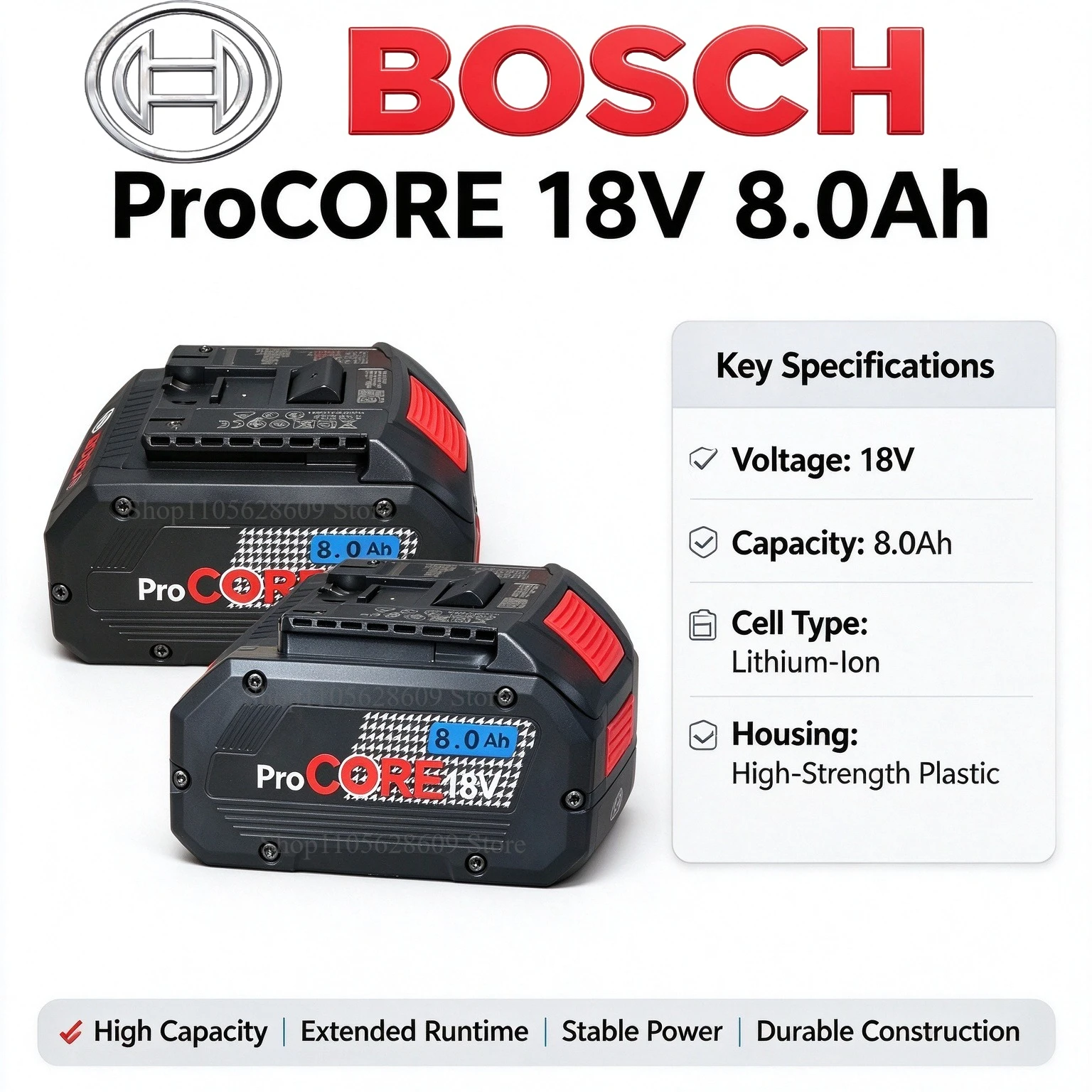 NEW Bosch 18V 8.0Ah ProCORE Li-ion Battery 21700 Cell Anti Short Circuit Safety for BAT609 BAT618 GBA18V80 FOR 18V Electric Tool