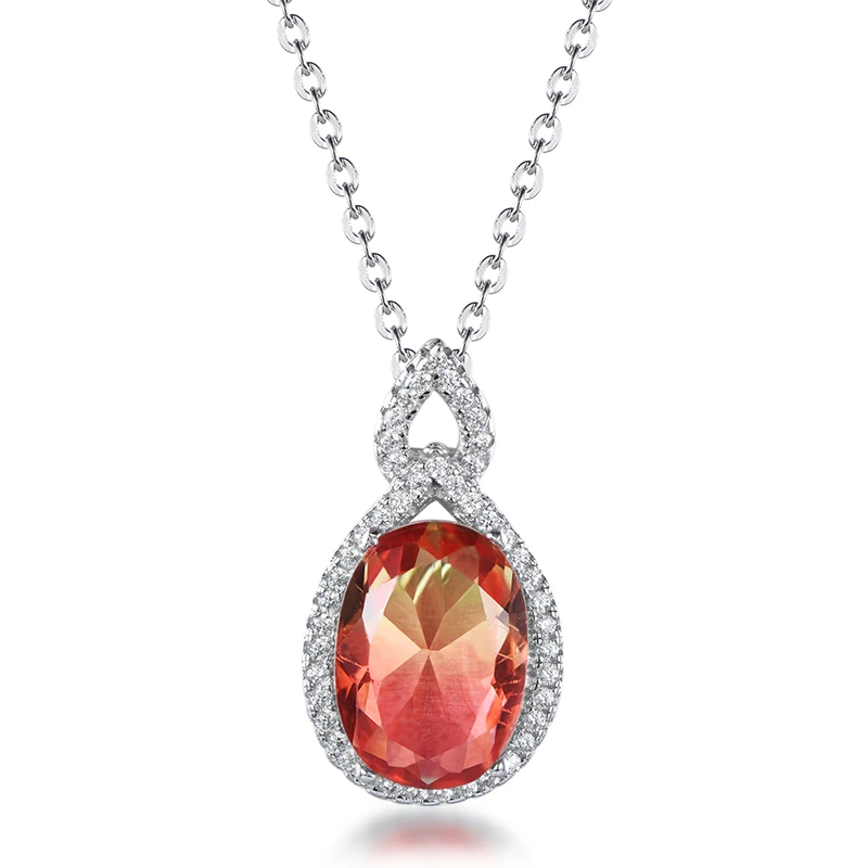 

TKJ Fashion Tourmaline Pendant Necklace Women's Gemstone Cubic Zirconia S925 Sterling Silver Unique Wedding Jewelry Gift