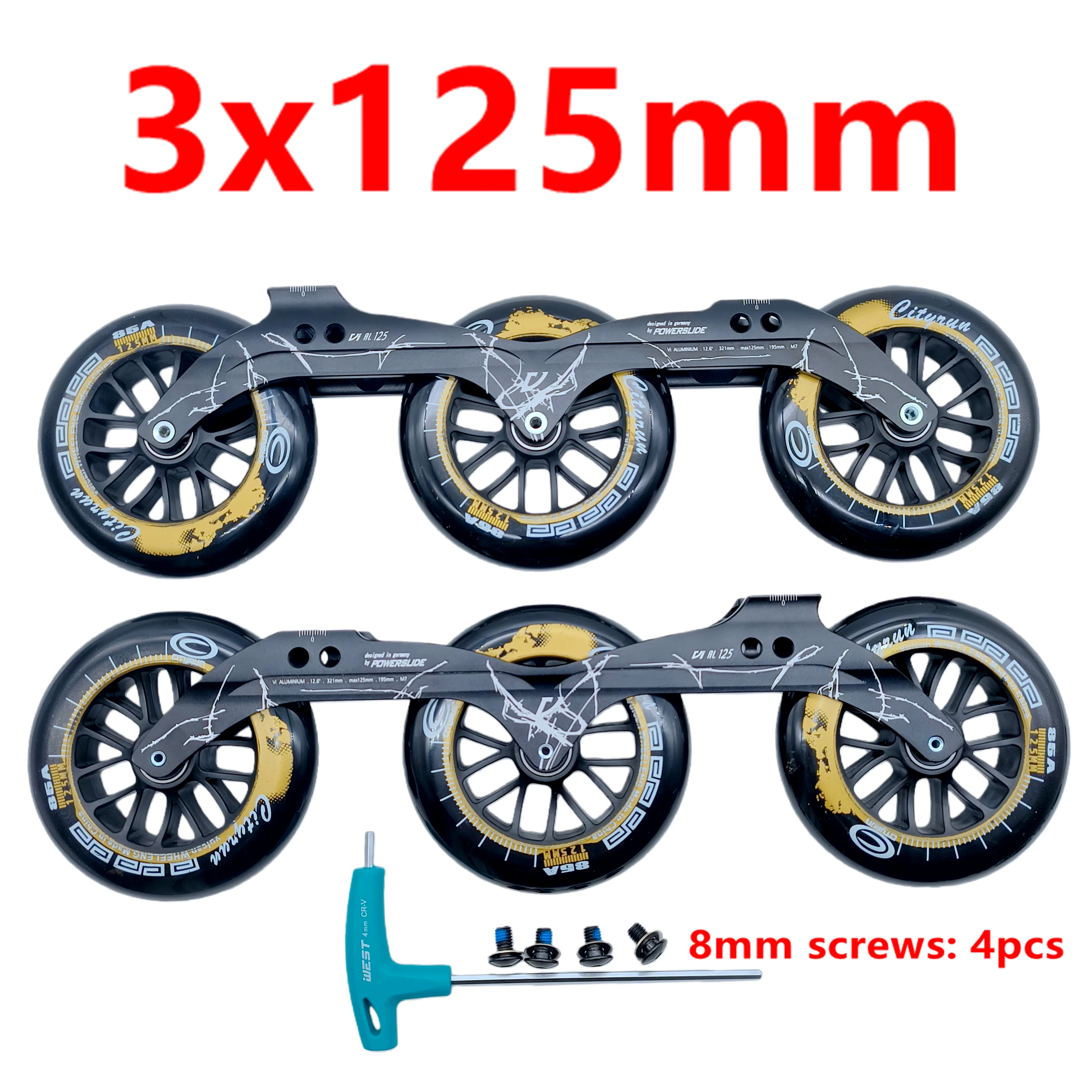 Free shipping speed skate frame 3x125mm with wheels installed 125x24mm 85a