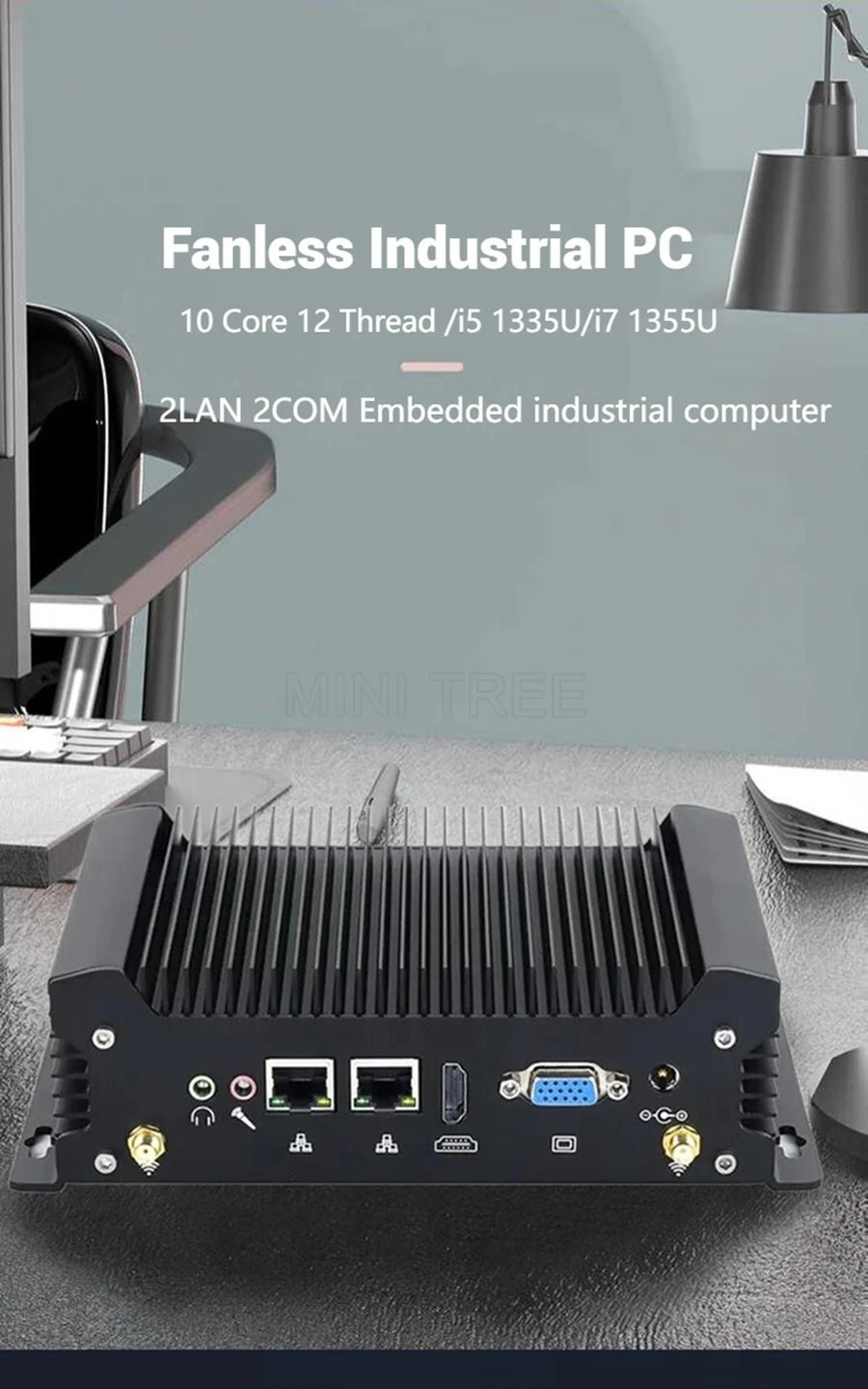 Fanless Embedded Industrial Computer 2*RS232 COM Core i5 1335U i3 1315U Dual Lan HD VGA for Access Control POS System Mini PC