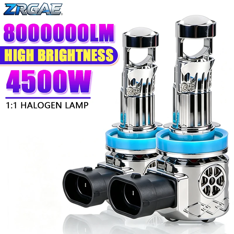 2Pcs H7 H11 9005 9006 HB3 HB4 Bi LED Projector Lens Headlight Bulb Turbo Lamps 8000000LM 4500W Car LED Lights 6500K Plug & Play