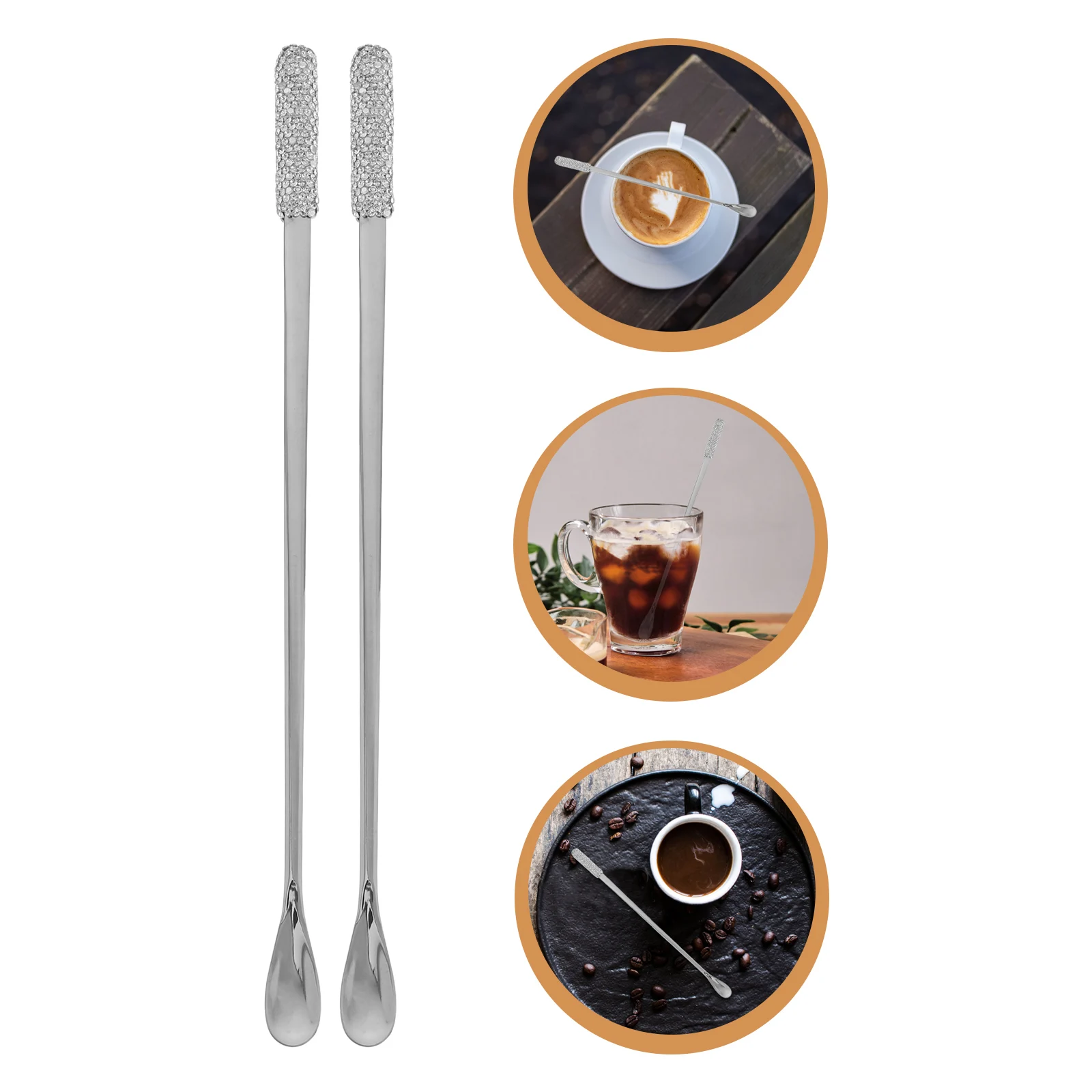 

2 Pcs Diamond-in Coffee Spoon Honey Dippers Ice Cream Stirring Long Stirrer Stainless Steel Espresso Hot Chocolate Spoons Tea