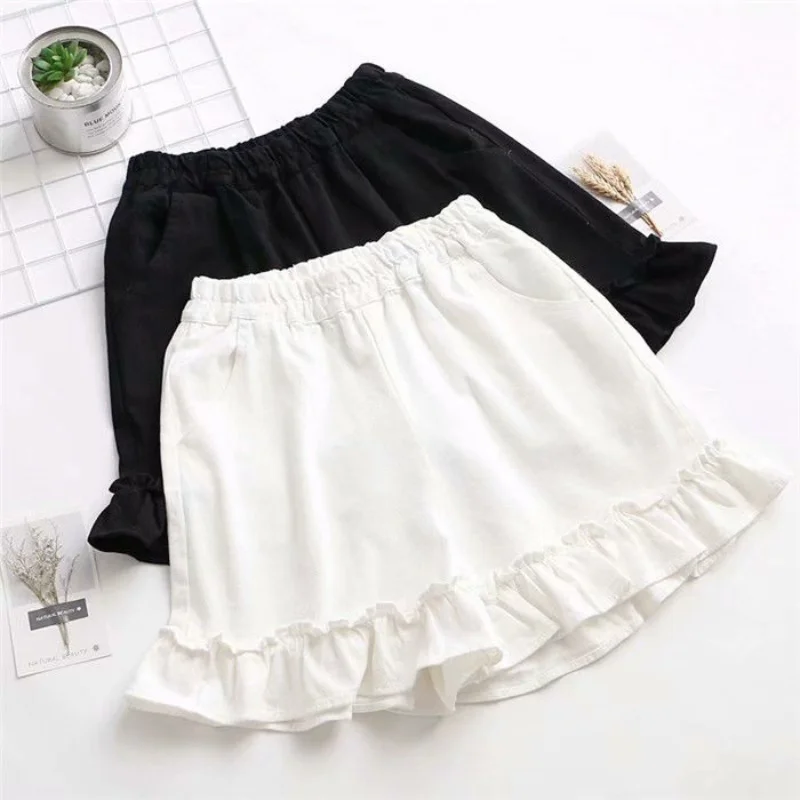 

Shorts Women Summer Ruffles Loose Sweet All-match Japanese Style Chic Fashion Tender Solid Girlish Harajuku Students Trousers