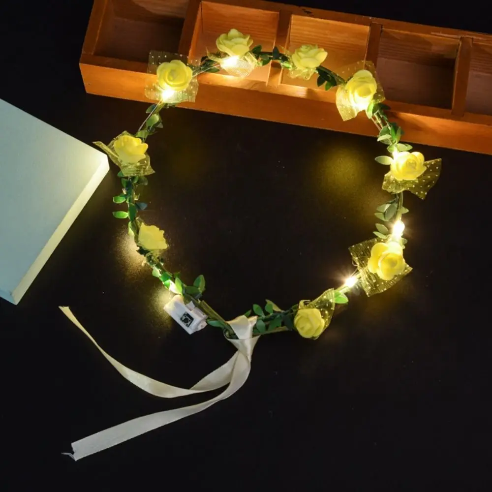 

Fashion Floral Headpiece Light Flower Headband Garland Headwear Luminous Flower Wreath Hairband Light Up Flower Crown Wedding