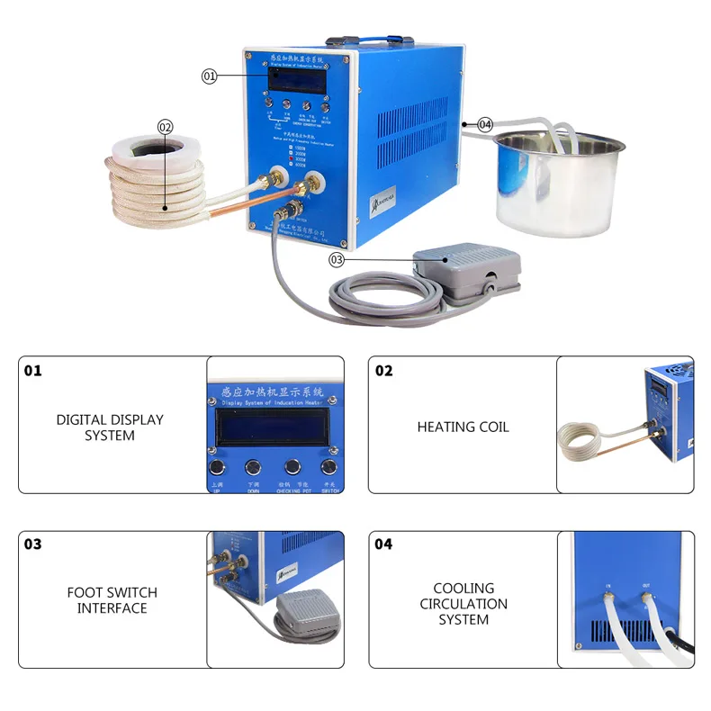 Calentador de inducción, máquina de calentamiento por inducción, 1,5 kW, 2,5 kW, horno de fundición de Metal, soldadura de alta frecuencia, equipo de enfriamiento de Metal