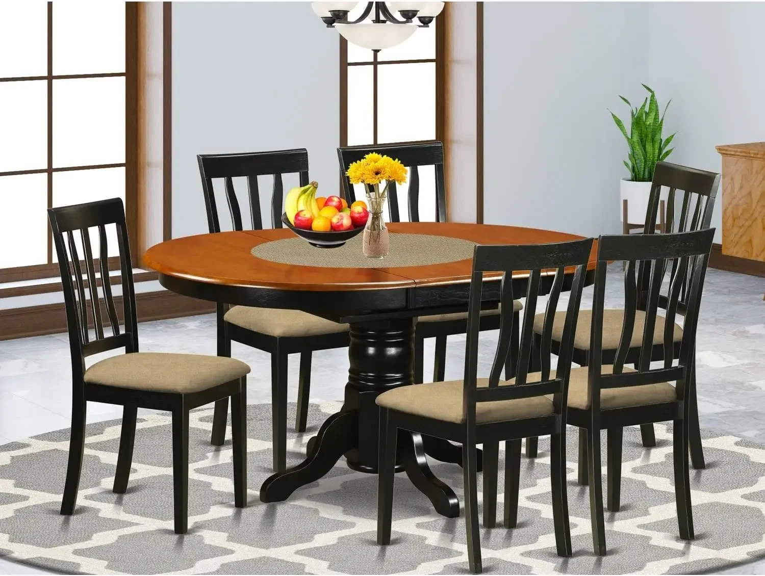 5 Piece Dining Table Set for 4 Includes an Oval Kitchen Table , 42x60 Inch, Black & Cherry