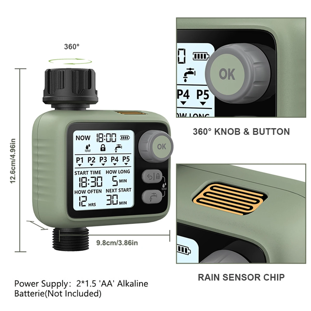 Eshico HCT-372  New Arrivel Digital Water Timer LED Backlight Display Rain Sensor Super Plans Garden Tools Easy to Set