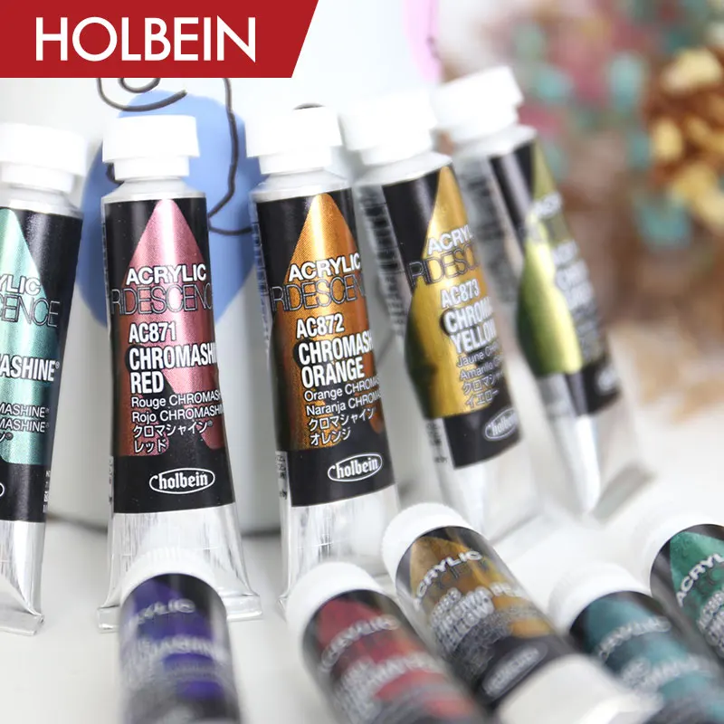 

Holbein IRIDESCENCE Metallic Pearlescent Acrylic Paint 5ml 8 Color Set Nail Painting Model Coloring Glitter Painting Supplies