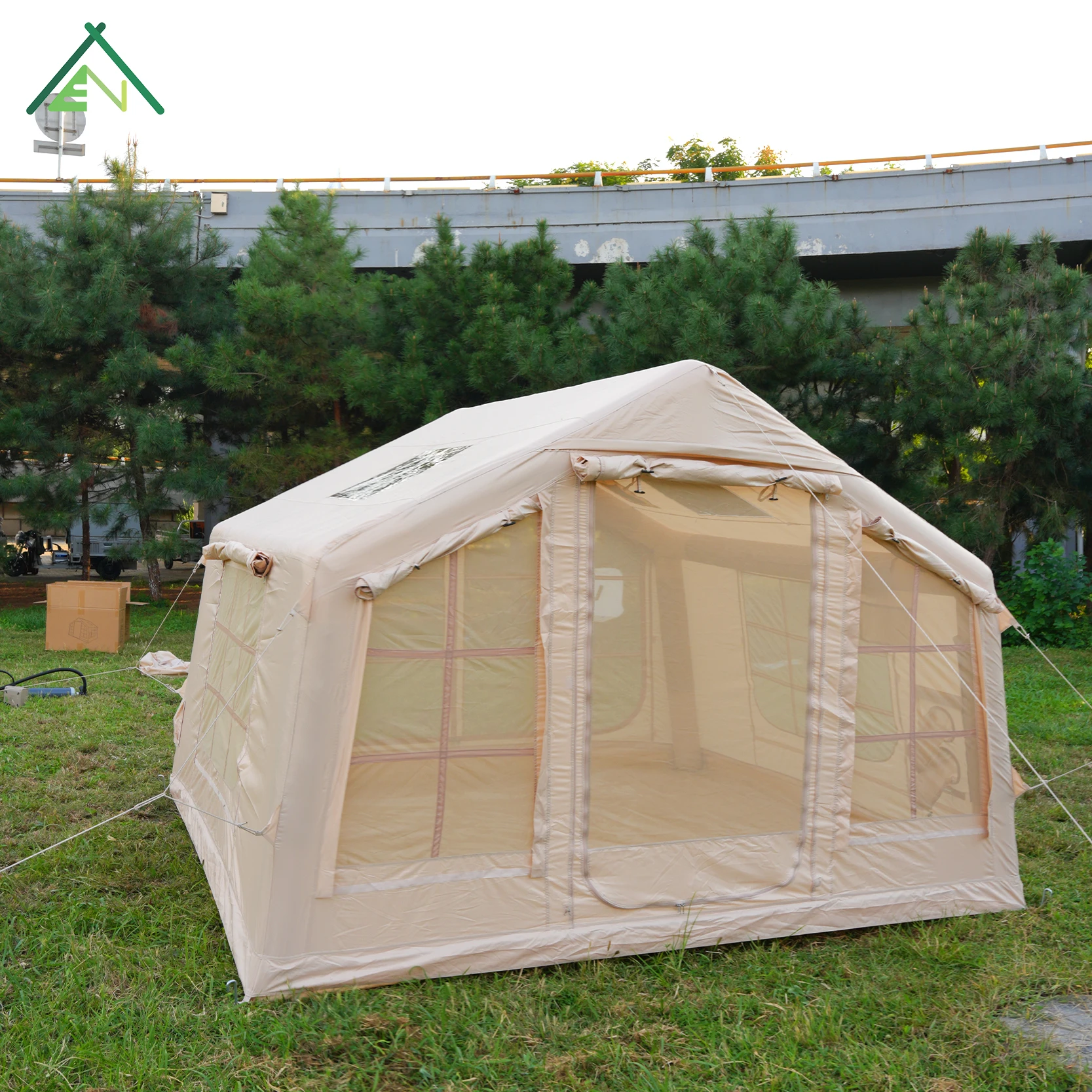 8sqm Beige Inflatable Four-season 2-3 Person Waterproof 3000mm+ UV-Resistant Luxury Camping Tent One Bedroom Living