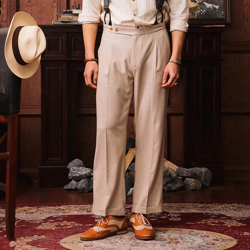 

SOARIN British Style Vintage Plaid Men's Summer Thin Business Casual Slimming Drapey Nine-Piece Pants Straight Leg Trousers