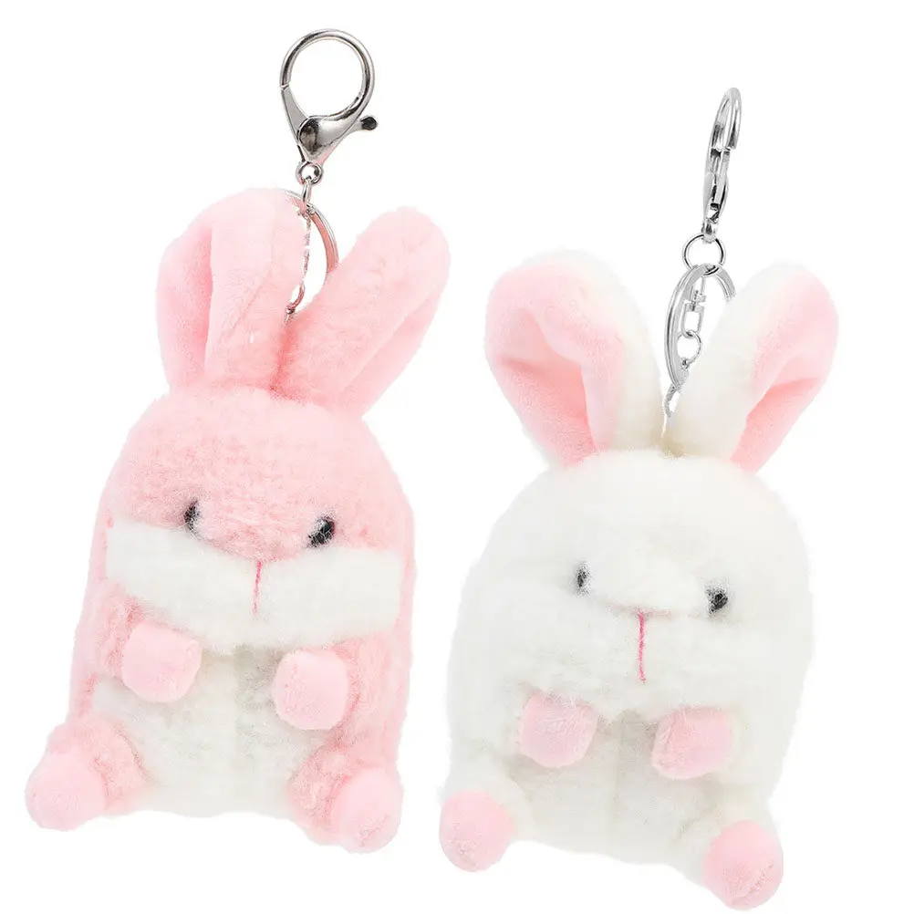 

2Pcs Cartoon Rabbit Keychain Pendant Stuffed Animal Hanging Decorative Key Ring Bag Charm Bunny Keychain